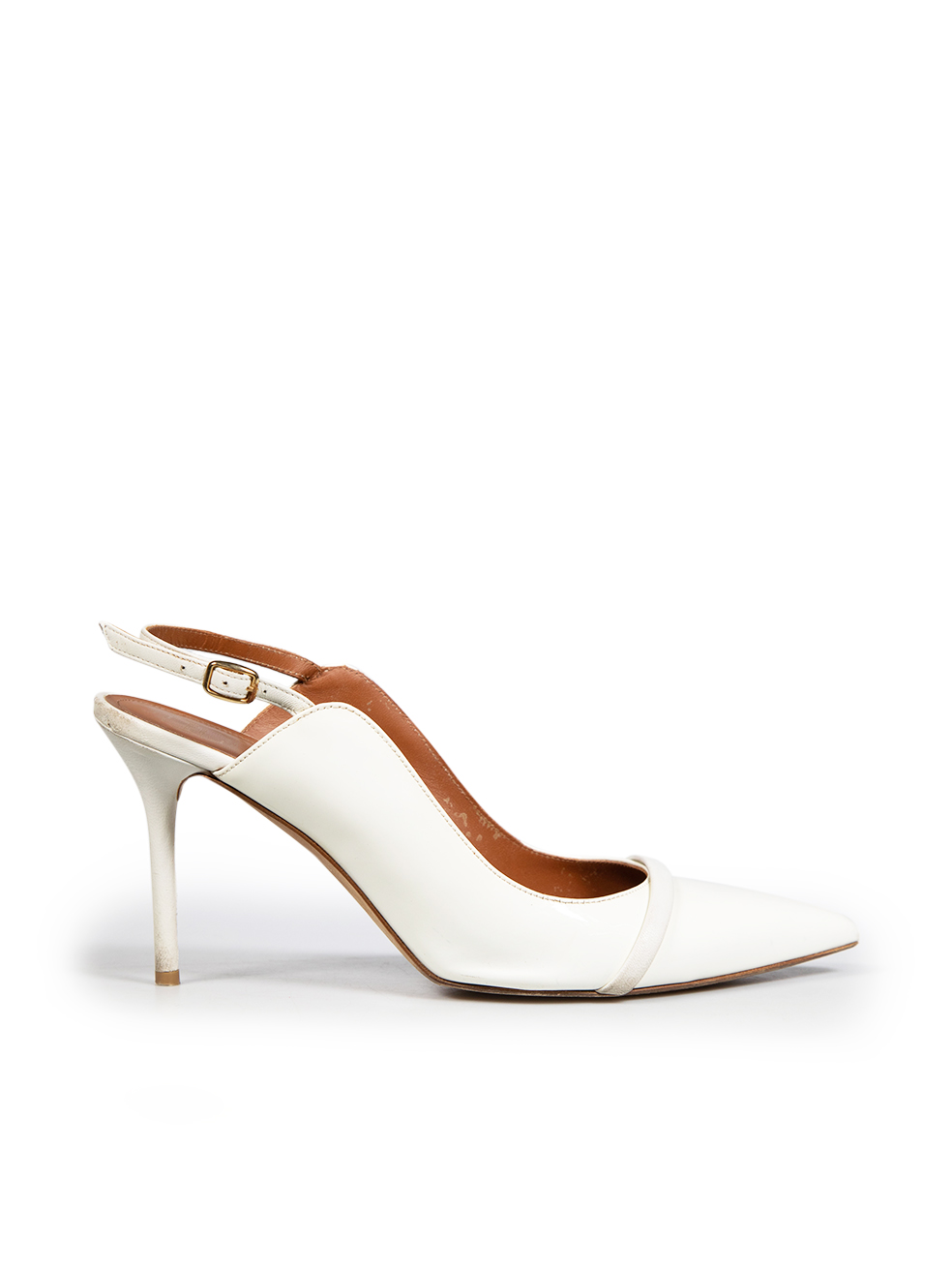 Malone Souliers Pre-Owned White Patent Slingback Pumps