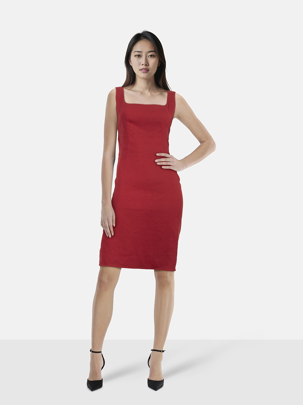 Lanvin Red Square Neckline Dress