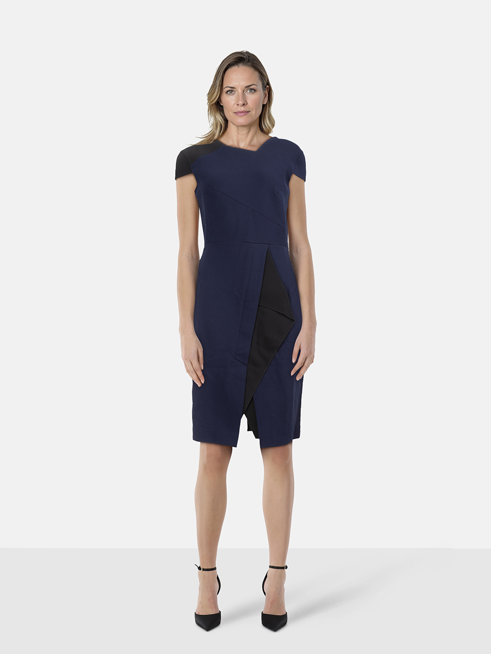 Roland Mouret Navy Wool Knee Length Dress