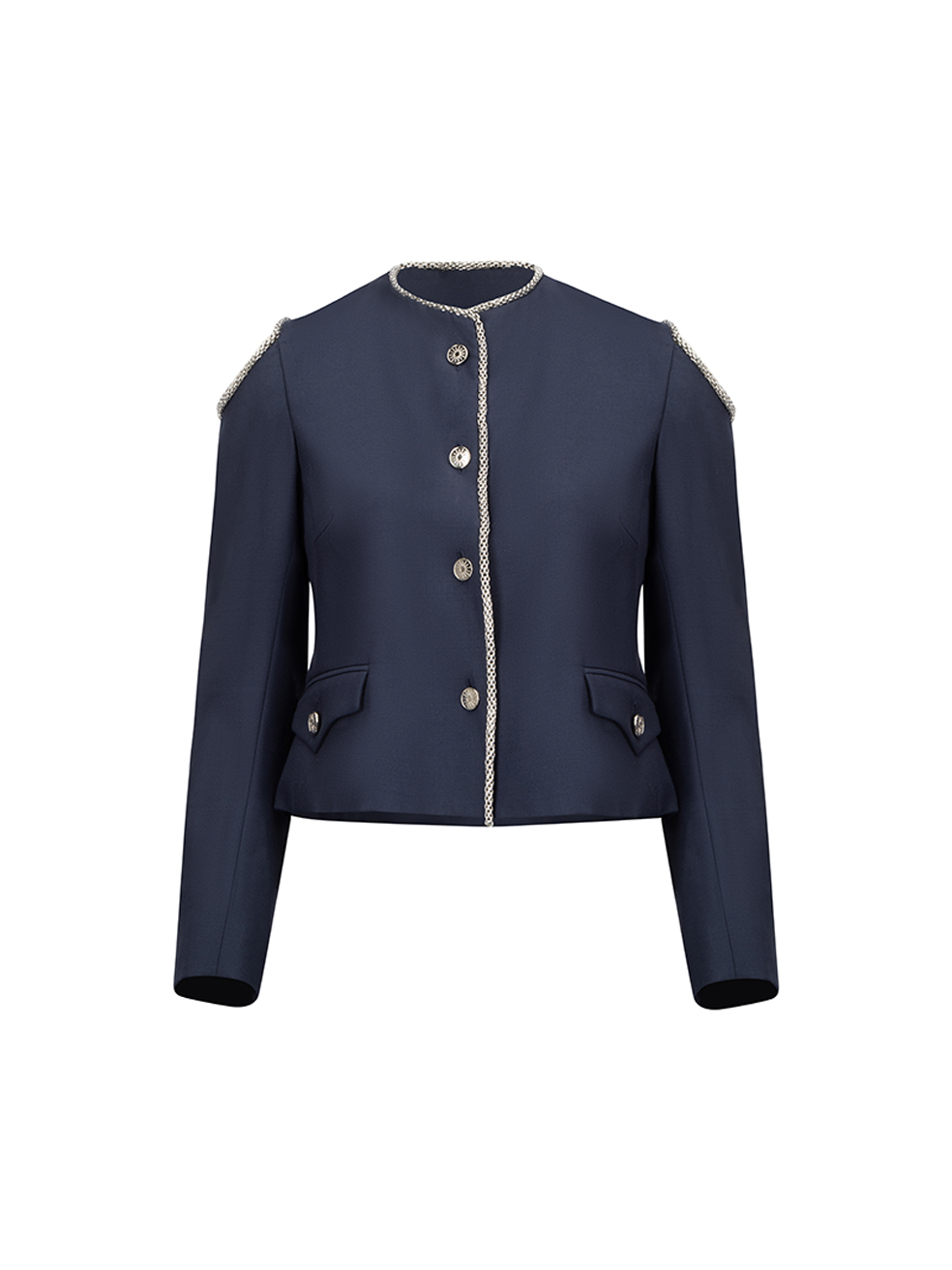 Sanne Pre-Owned Navy Cold Shoulder Fitted Jacket