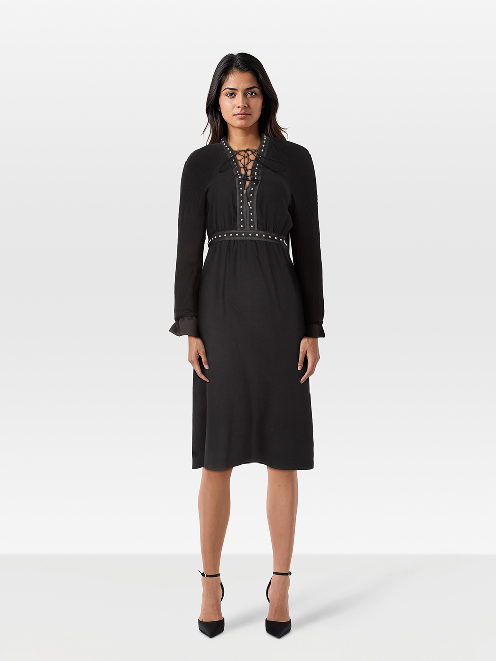 Altuzarra Women's Black Embellished Tie Neck Knee Length Dress