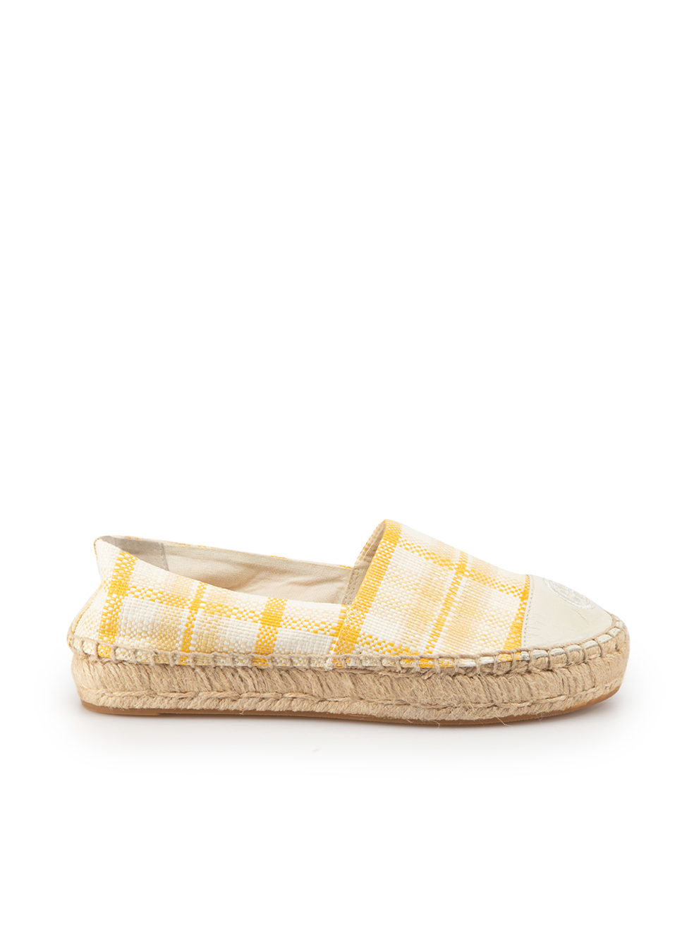 Tory Burch Yellow Raffia Check Espadrille Flats