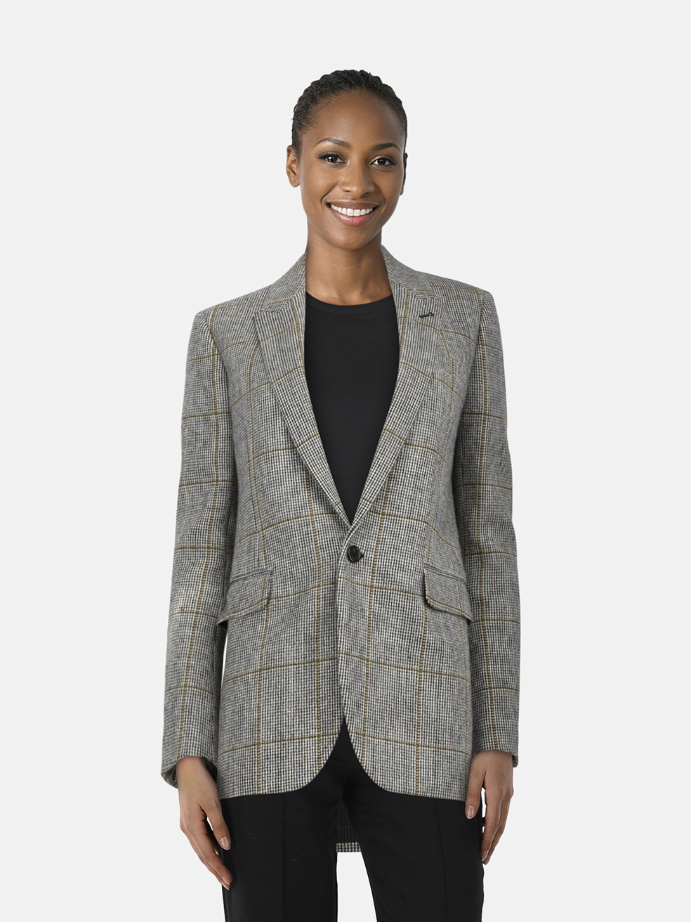 Saint Laurent Grey Wool Tartan Blazer