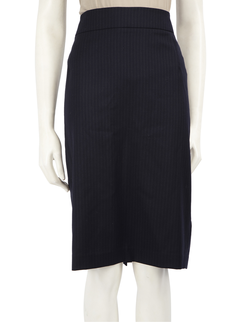 Theory Pre-Owned Navy Pinstripe Knee Length Pencil Skirt