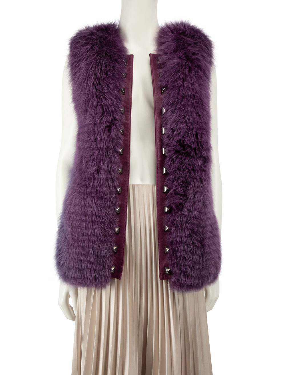 Philipp Plein Purple Fox Fur & Leather Embroidered Vest