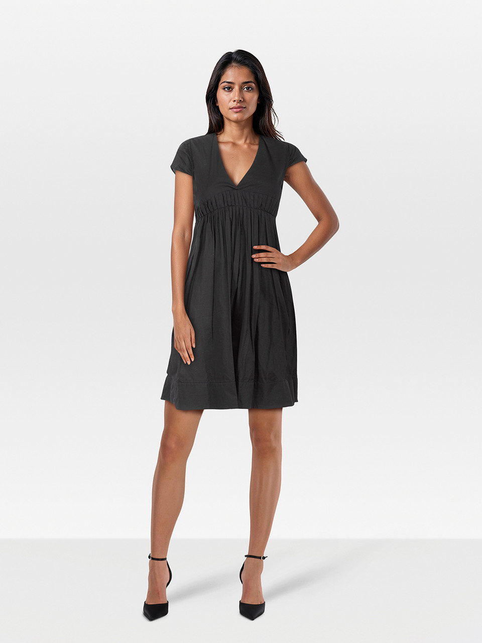 Maje Black V-Neck Pleated Dress