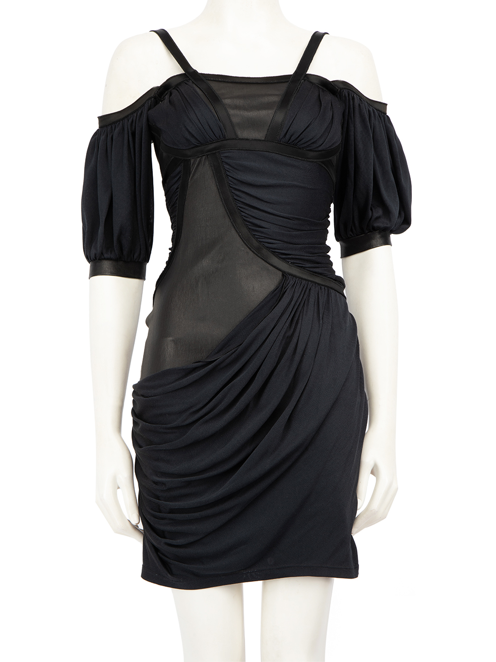 Jitrois Pre-Owned Black Leather Drape Detail Mini Dress