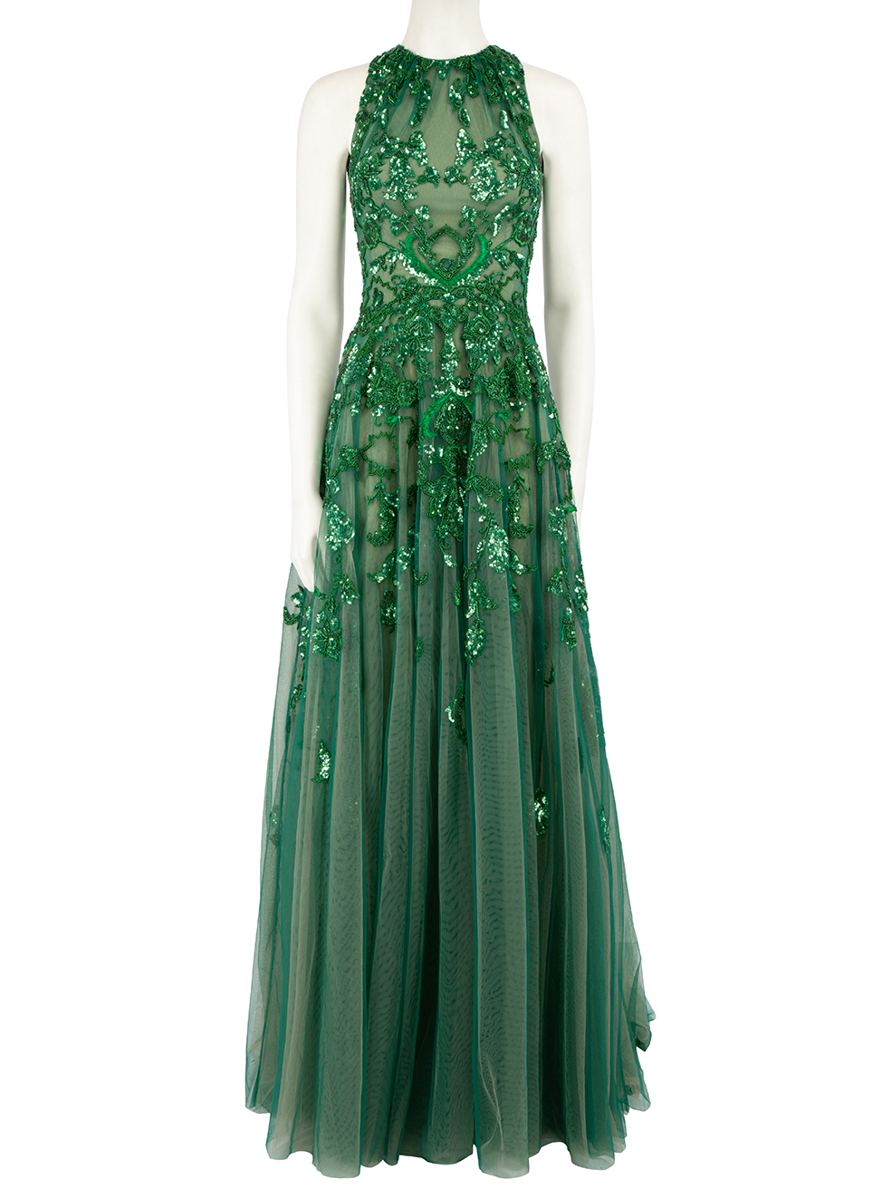 Honayda AW22 Green Tulle Floral Embellished Gown