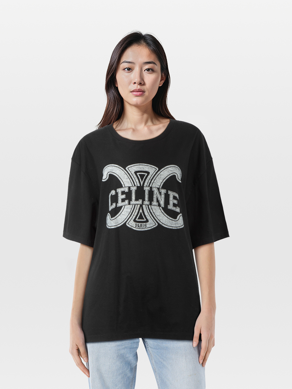 Céline Pre-Owned Black Logo Print Oversized T Shirt