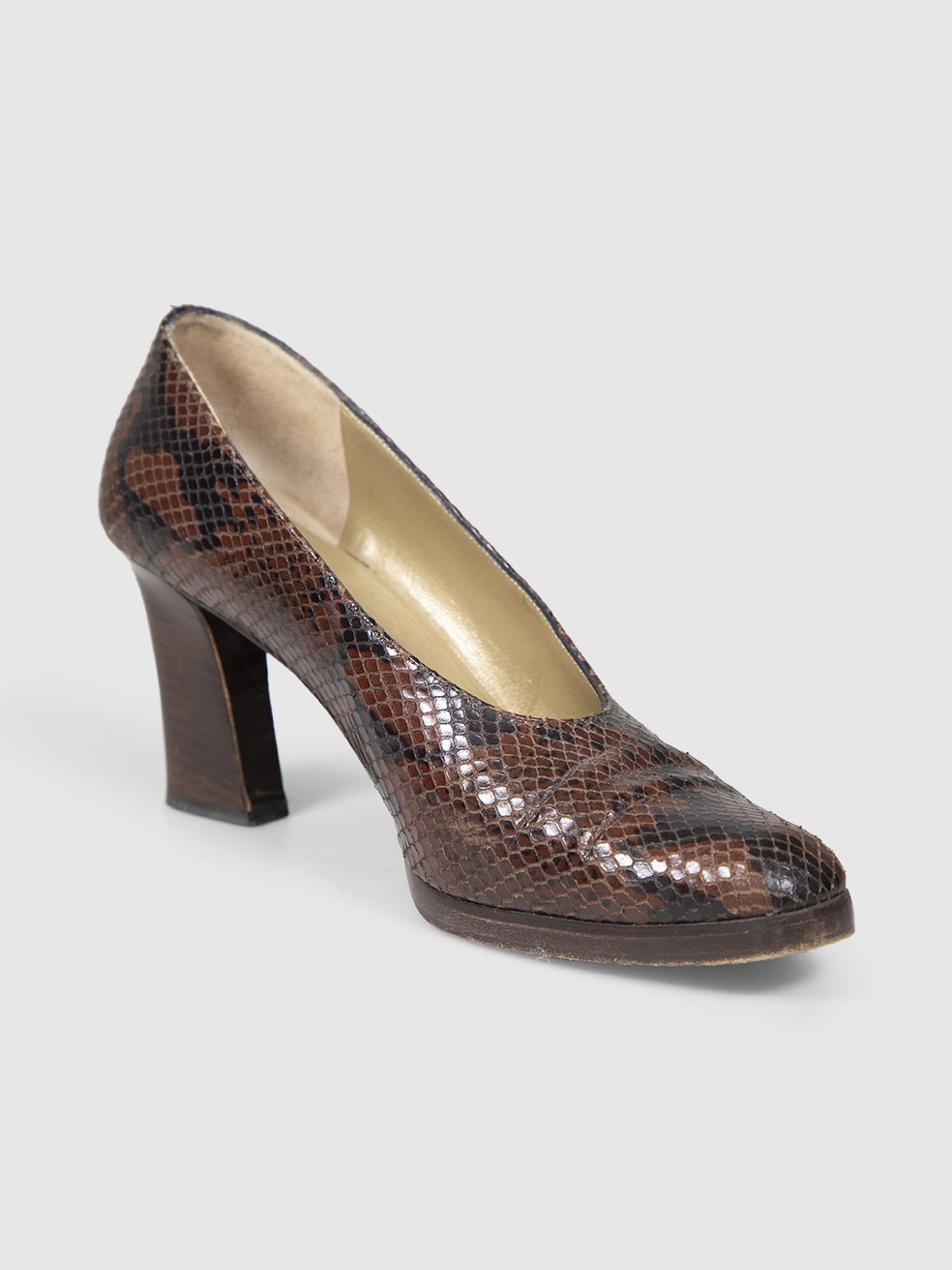 Saint Laurent Vintage Brown Leather Snake Emboss Pumps
