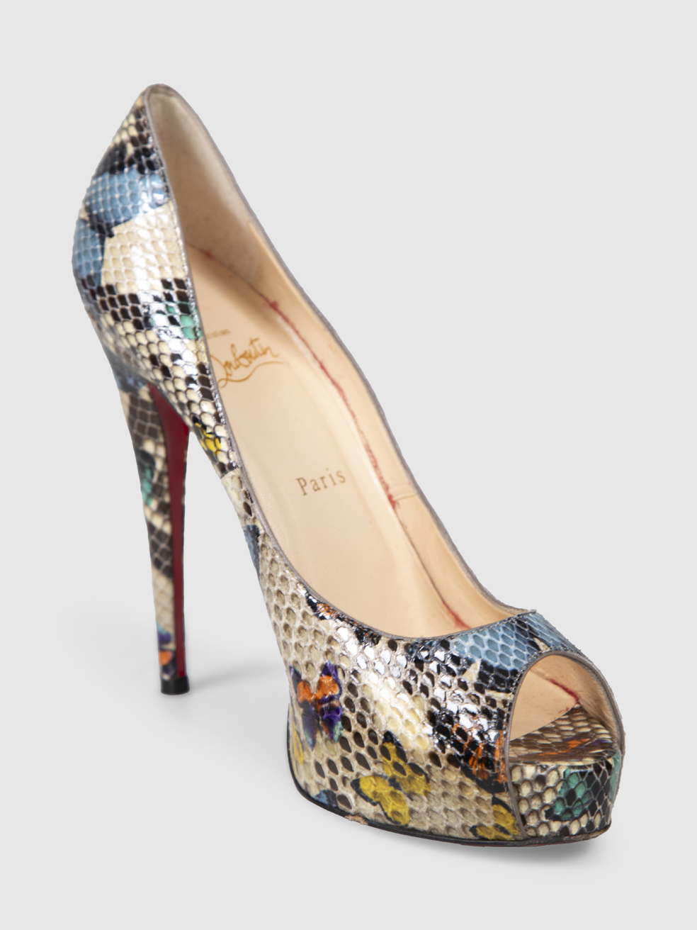 Christian Louboutin Snakeskin Butterfly Print Platform Heels