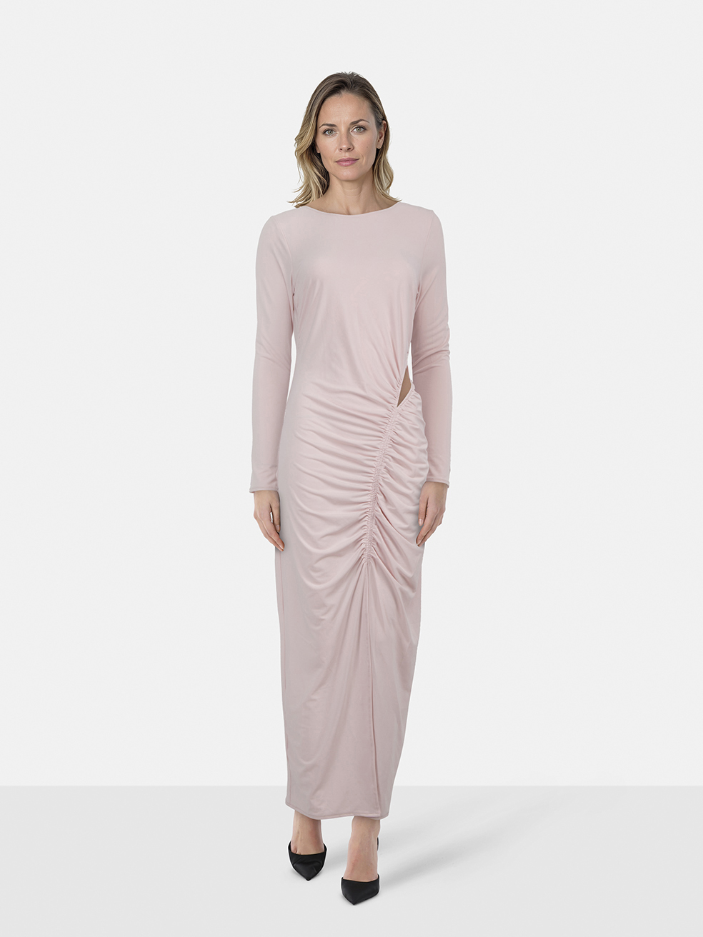 Self-Portrait Pink Jersey Gathered Cut Out Midi Dress