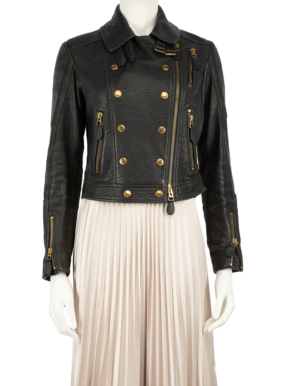 Burberry Pre-Owned Burberry Brit Black Leather Double-Breasted Jacket