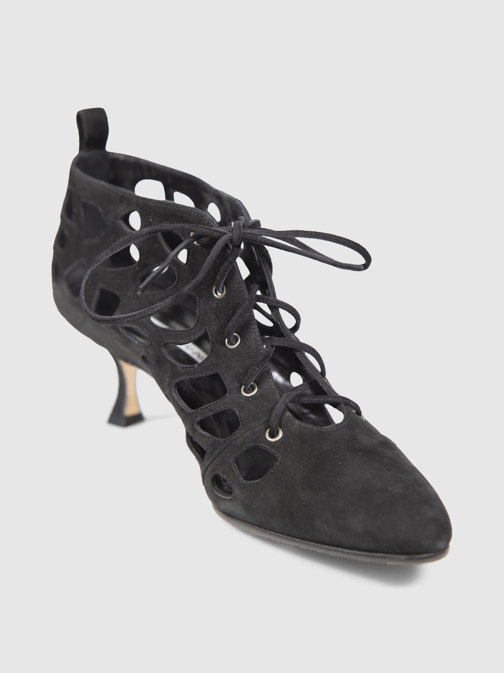 Manolo Blahnik Black Laser Cut Suede Boots