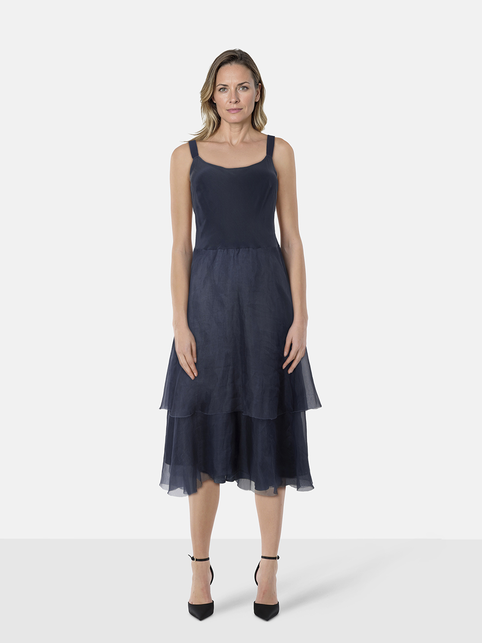 Louiza Babouryan Navy Silk Layered Dress