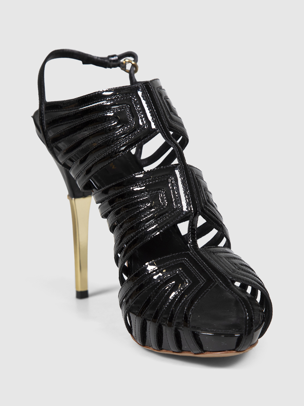 Louis Vuitton Black Patent Leather Cut Out Sandals