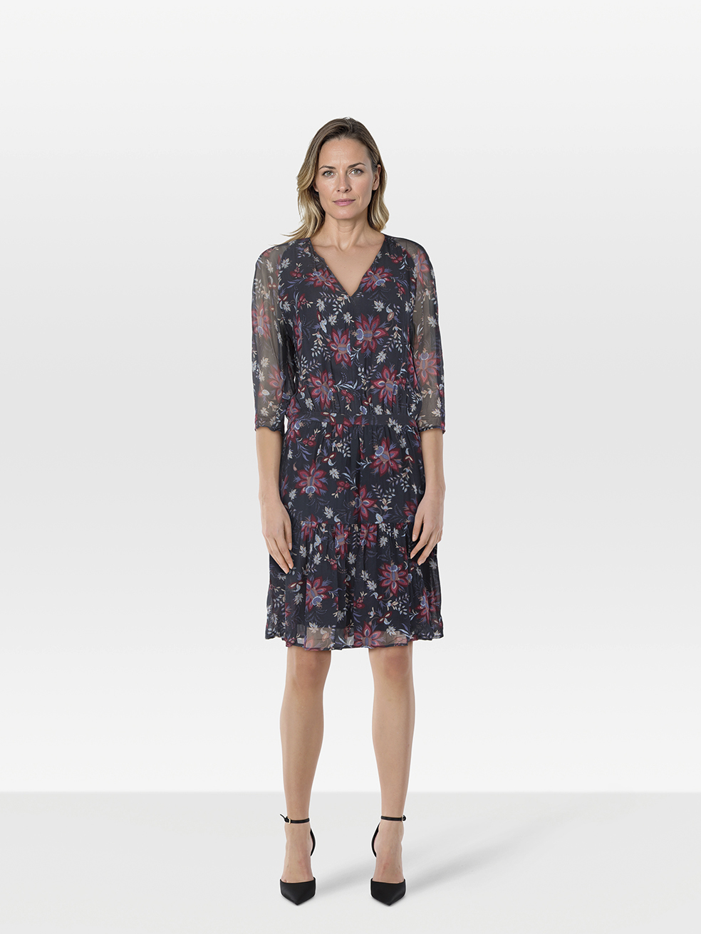 ba&sh Pre-Owned Navy Floral Print Knee Length Billie Dress