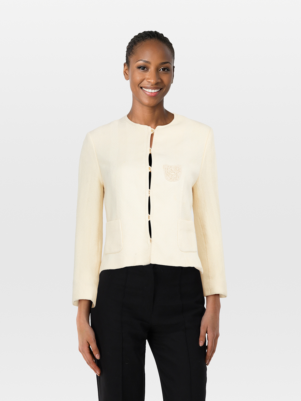 Giorgio Armani Pre-Owned Ecru Silk Chevron Pattern Jacket