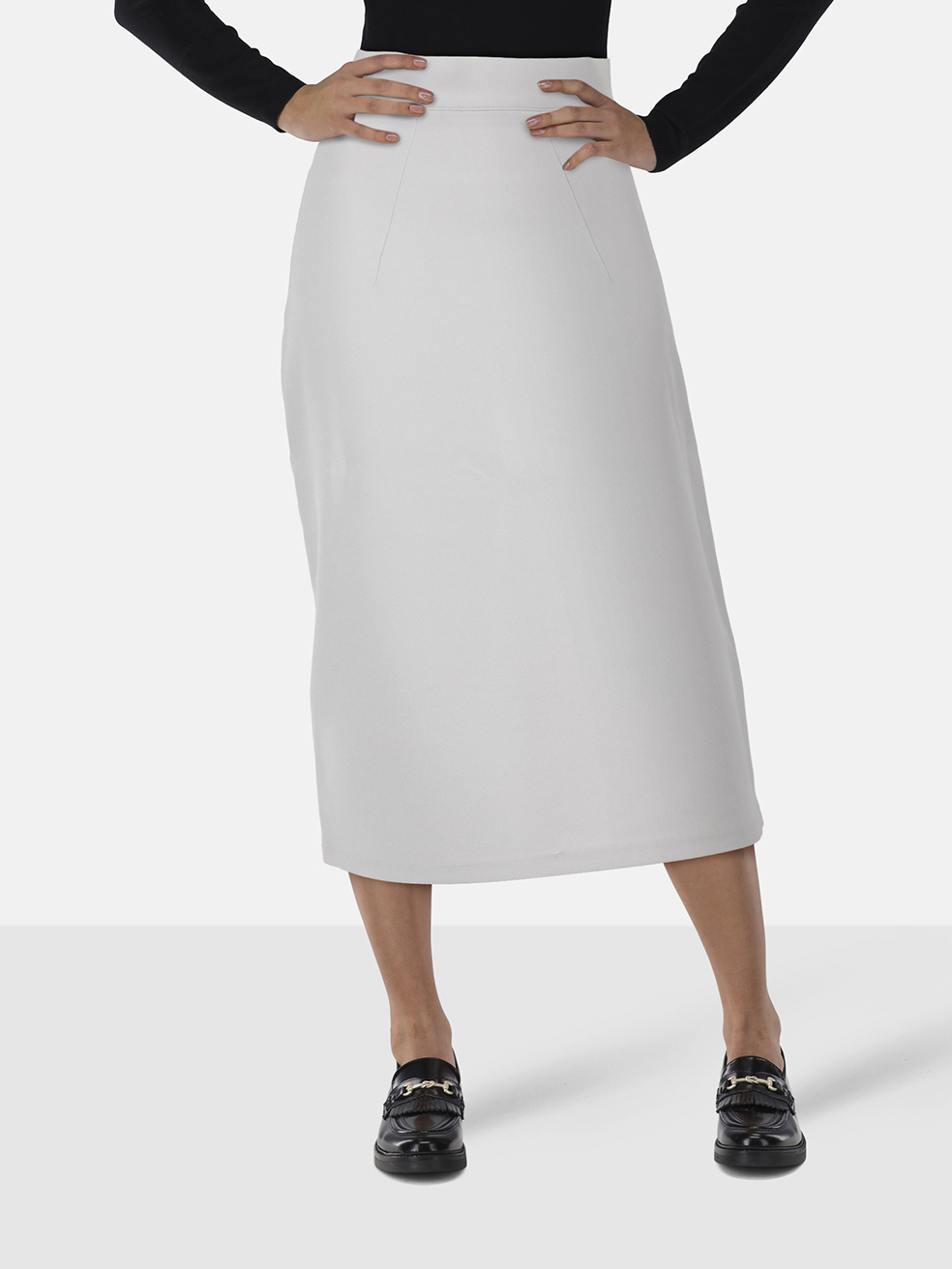 Safiyaa Grey Midi Pencil Skirt