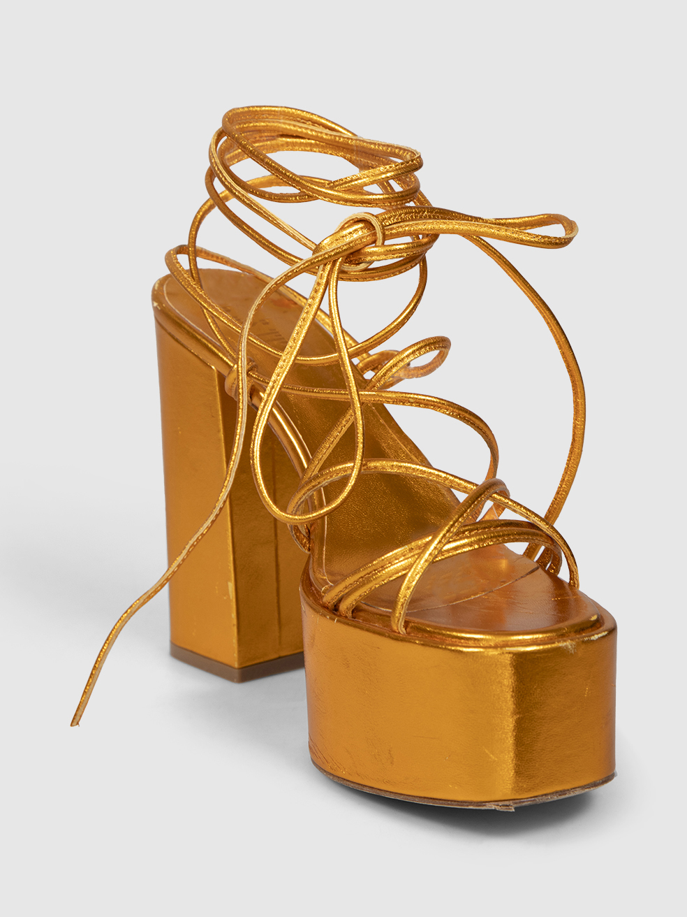 Paris Texas Orange Metallic Leather Platform Sandals