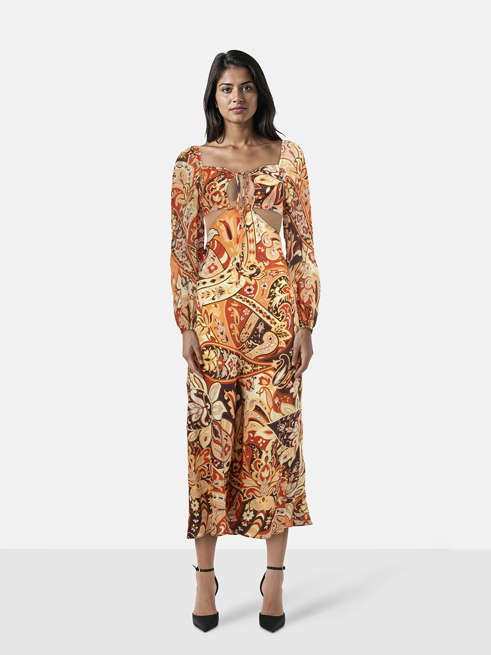Rixo Orange Floral Cut Out Dress