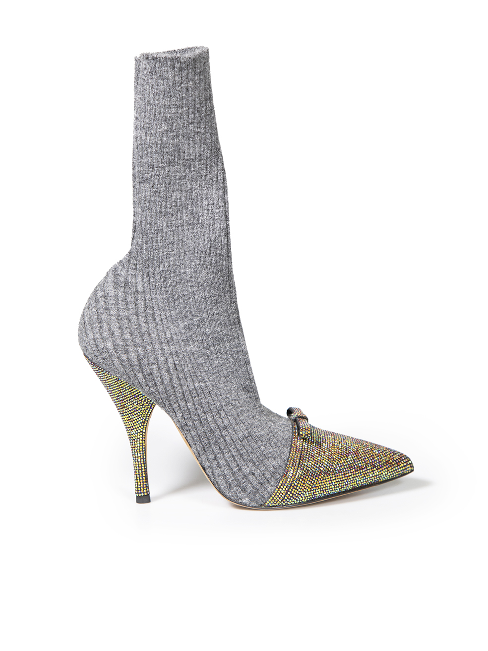 Marco de Vincenzo Grey Knit Embellished Bow Sock Boots