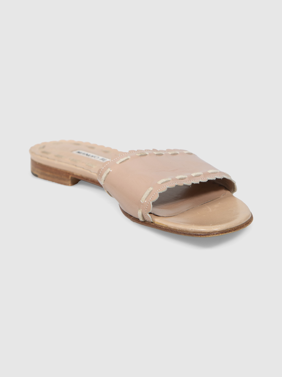 Manolo Blahnik Pink Patent Leather Falco Slides
