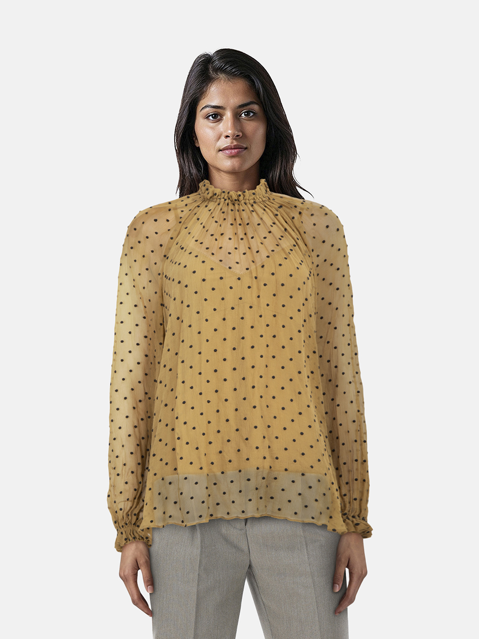 Zimmermann Khaki Silk Sheer Polka Dot Blouse