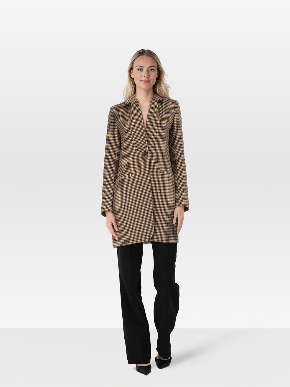 Maje Pre-Owned Brown Houndstooth Long Coat