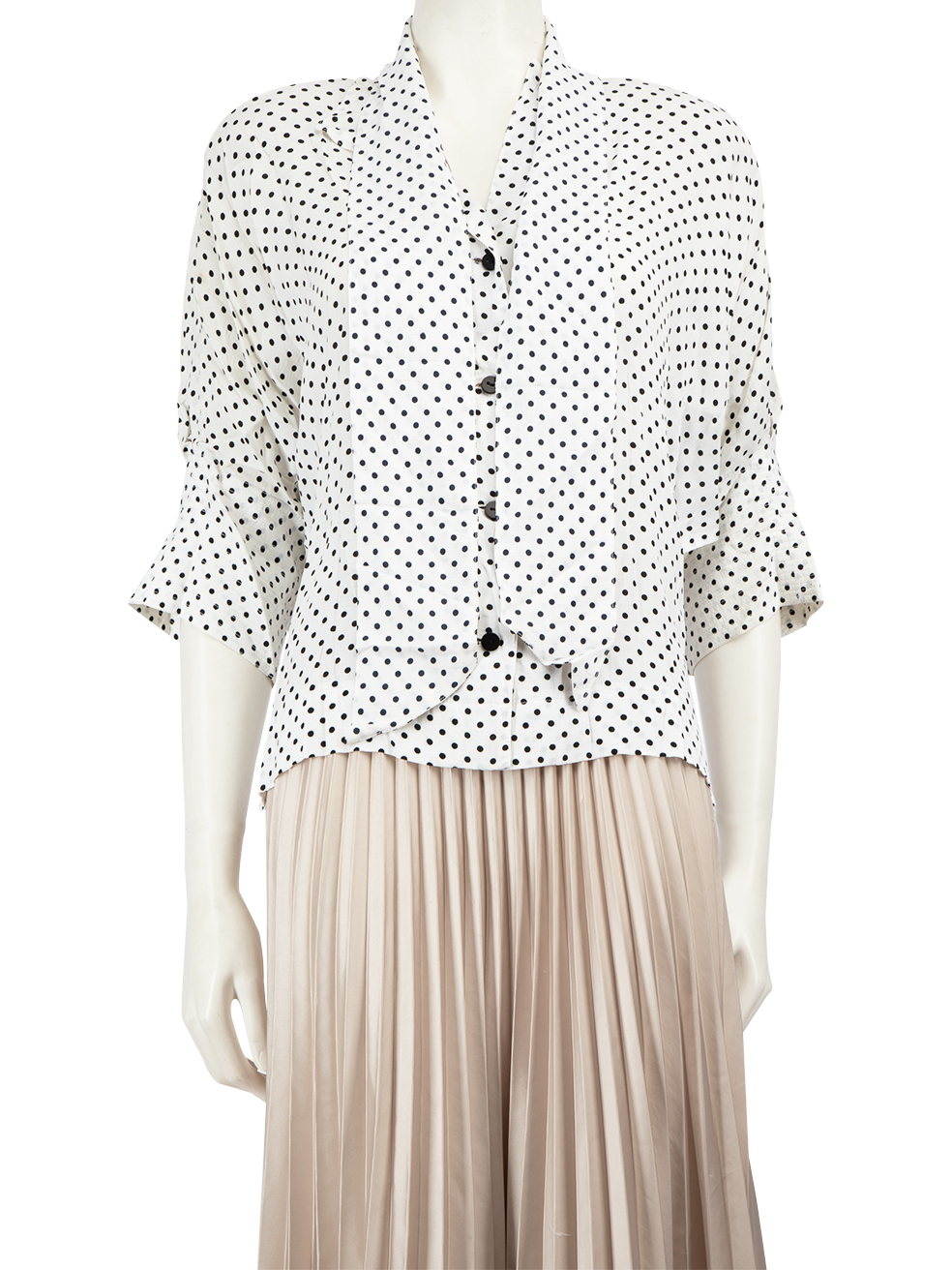 Jean Muir Pre-Owned White Polka Dot Top with Scarf