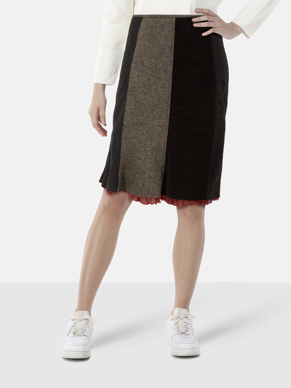 Etro Brown Wool Stripe Panel Midi Skirt