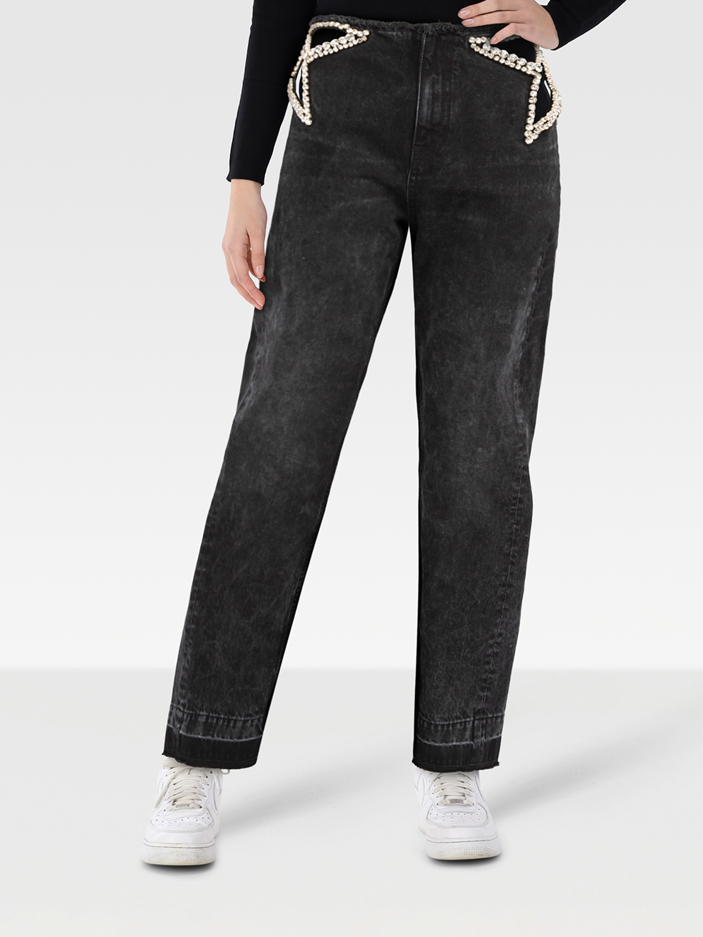 Stella McCartney Black Denim Star Cut Out Jeans