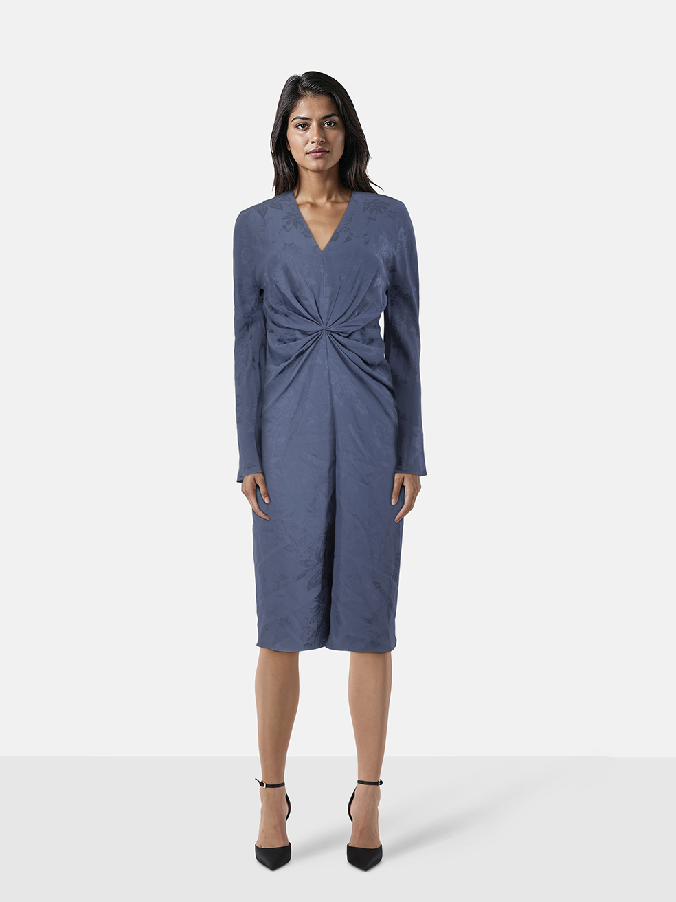 Etro Blue Floral Jacquard Ruched Dress