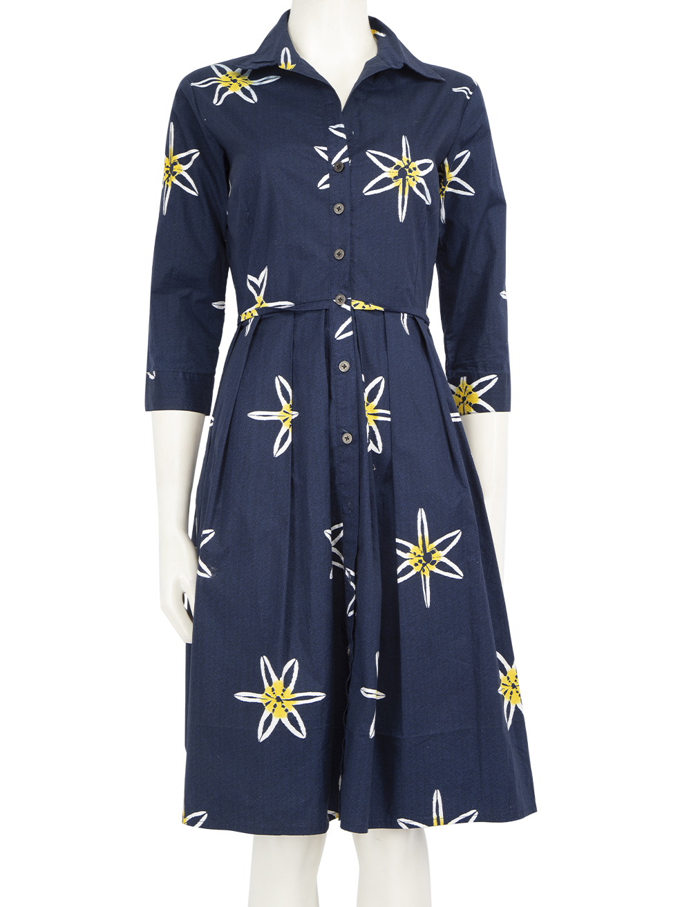 Samantha Sung Pre-Owned Navy Floral Button Up Knee Length Dress