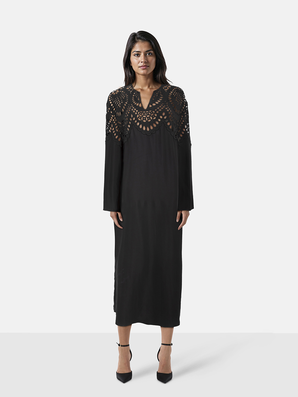 Valentino Garavani Black Broderie Panel Dress