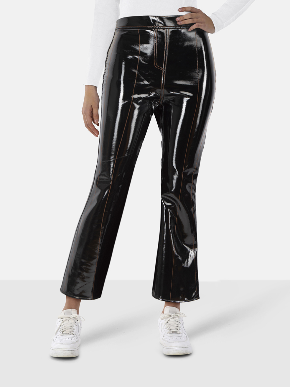 ELLERY Black Vegan Leather Outlaw Crop Flare Trousers