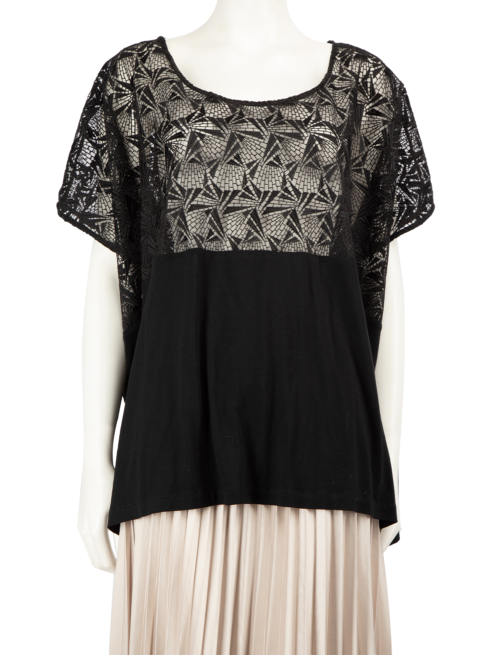 Anne Fontaine Black Lace Panel Sheer Top
