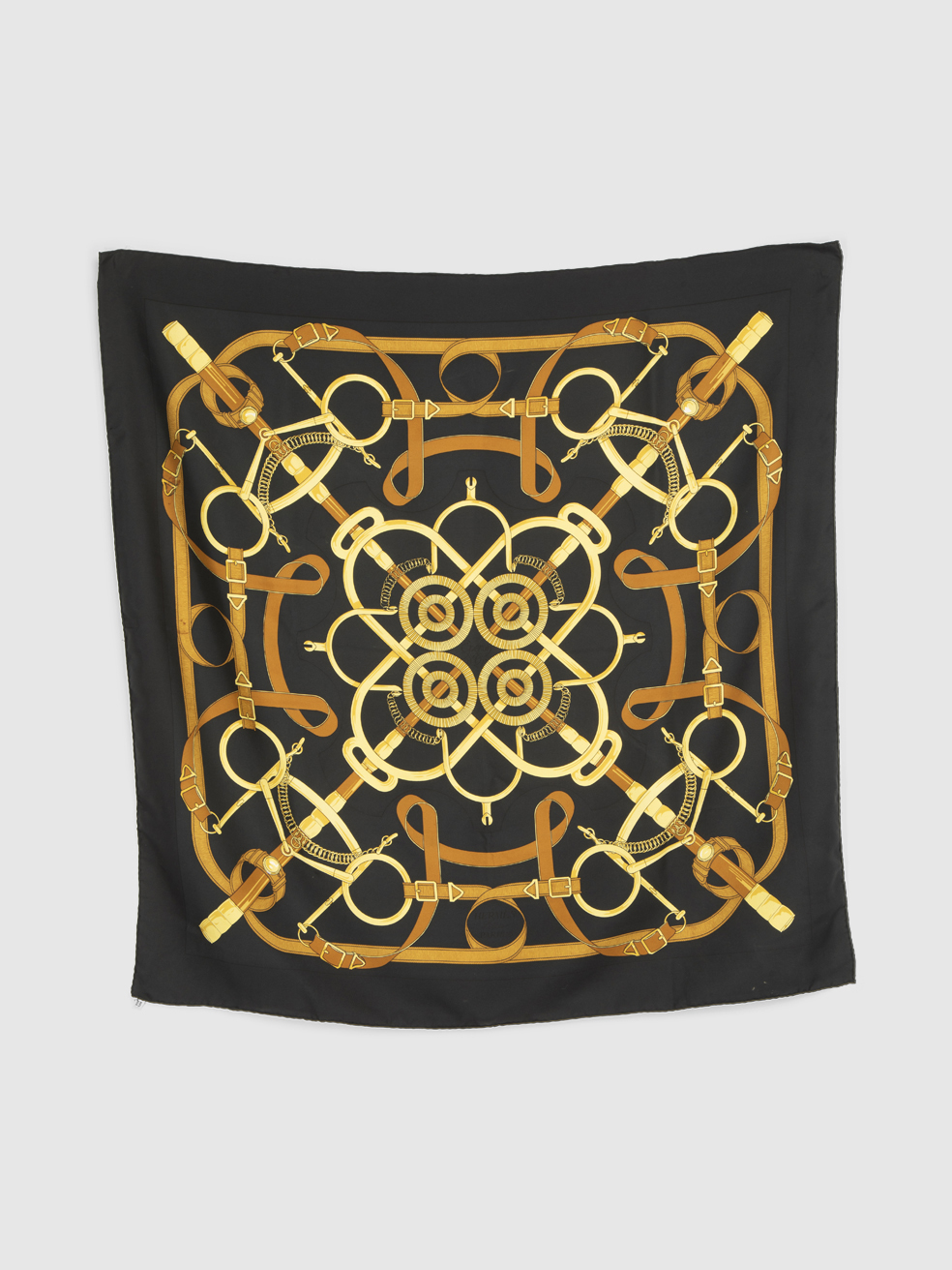 Herm�s Black Silk Eperon D?Or Scarf