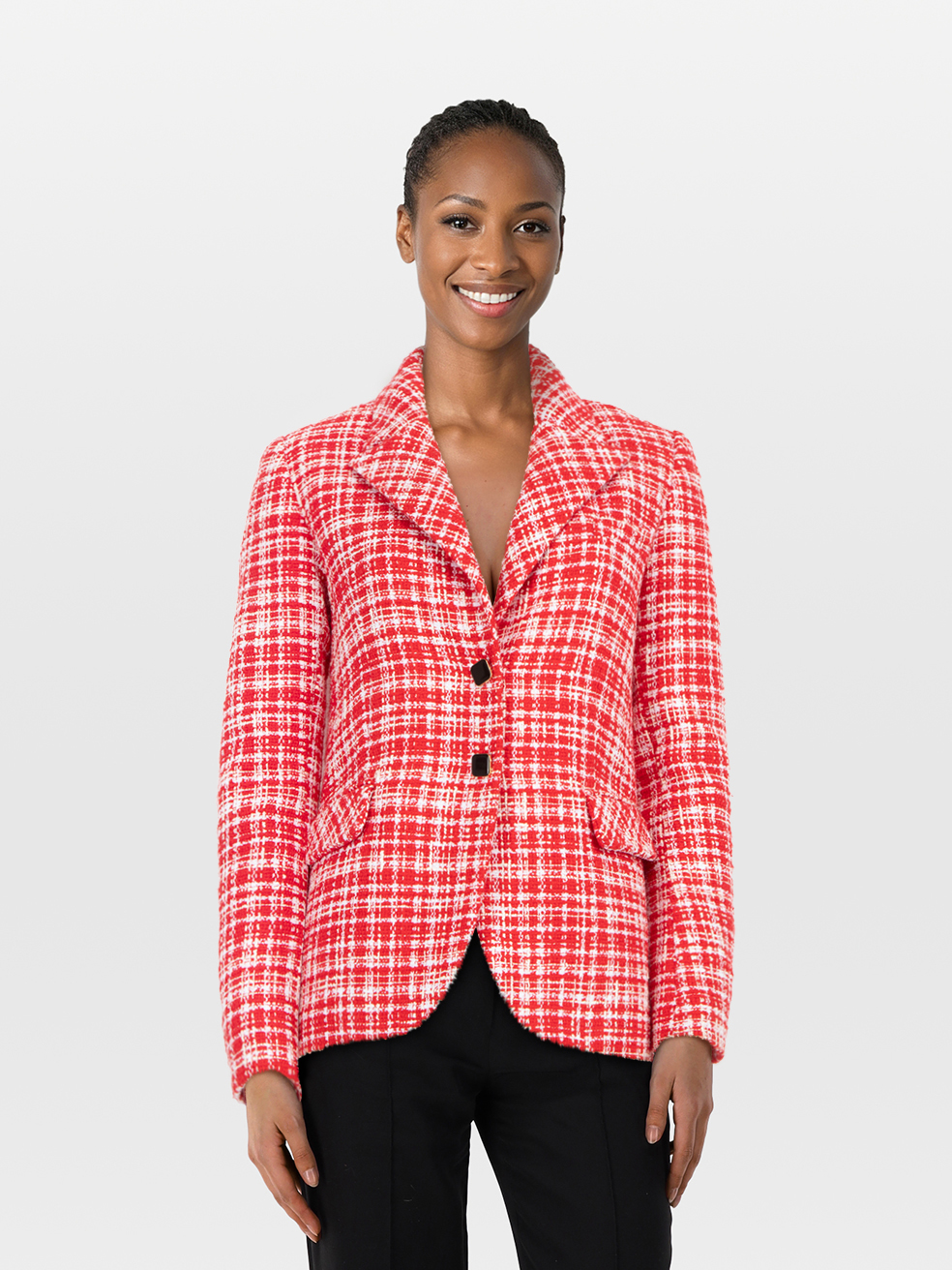 Self-Portrait Pre-Owned Red & White Boucle Checkered Jacket