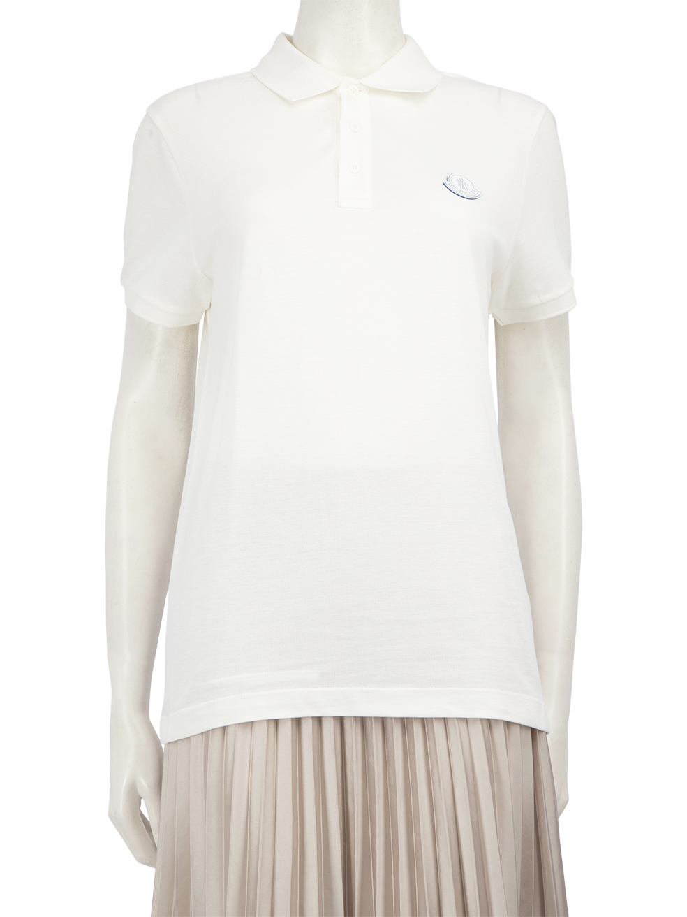 Moncler White Logo Patch Polo Top