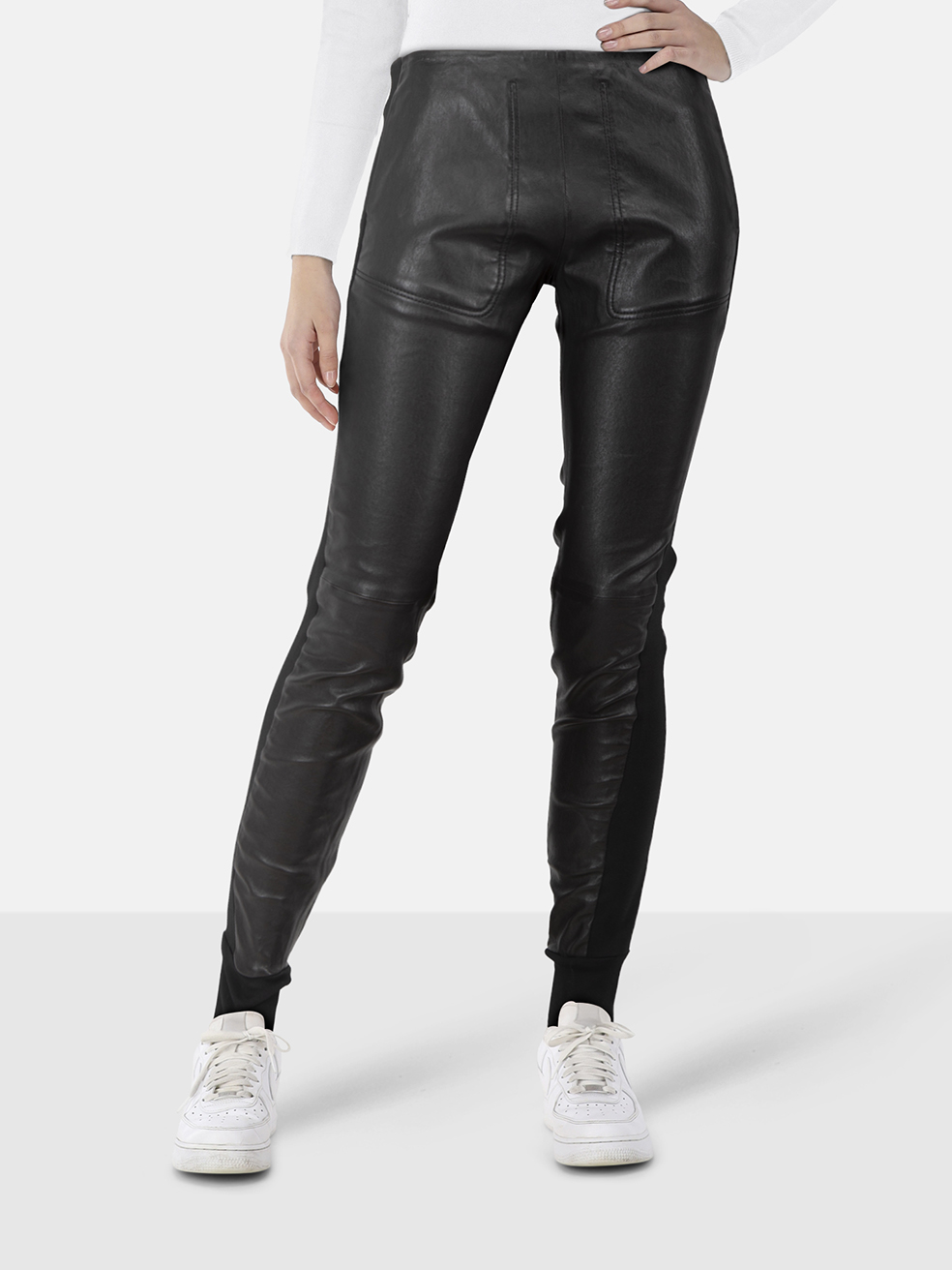Balenciaga Black Leather High Rise Leggings