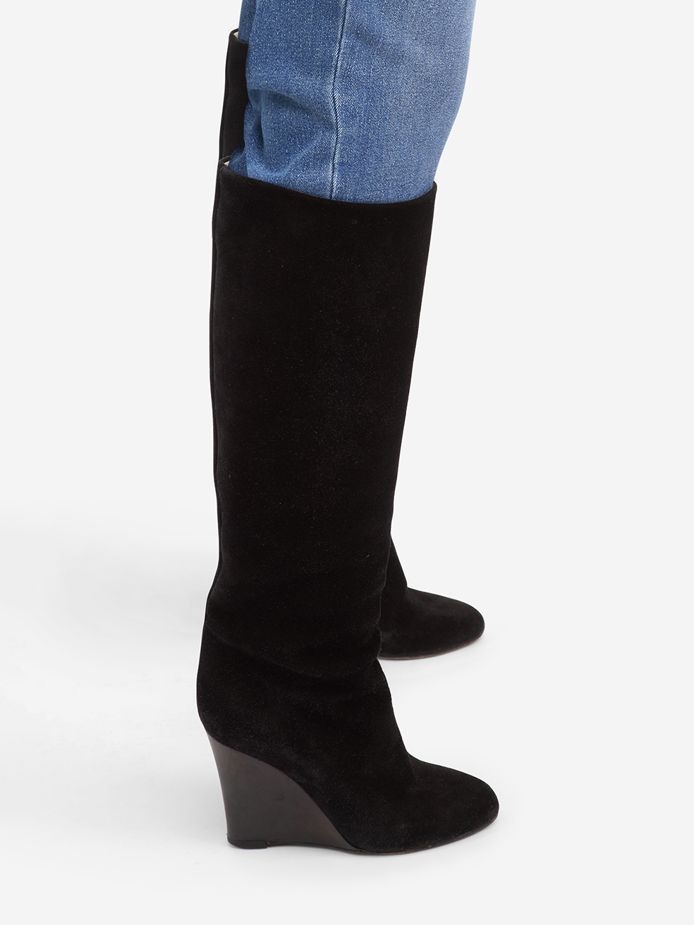 Joseph Pre-Owned Black Suede Knee High Wedge Boots