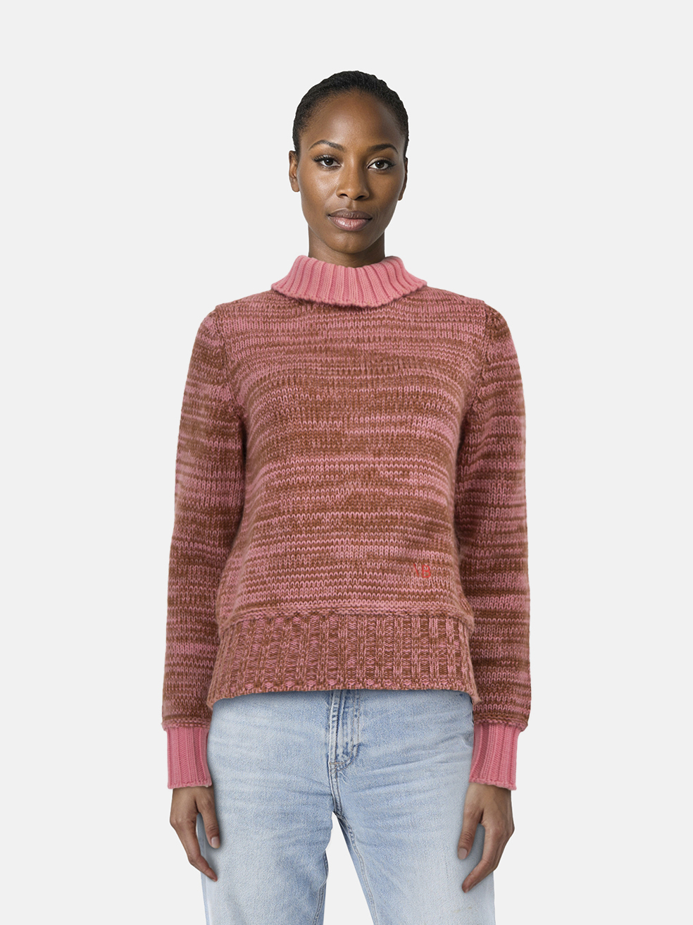 Victoria Beckham Brown & Pink Wool Turtleneck Sweater