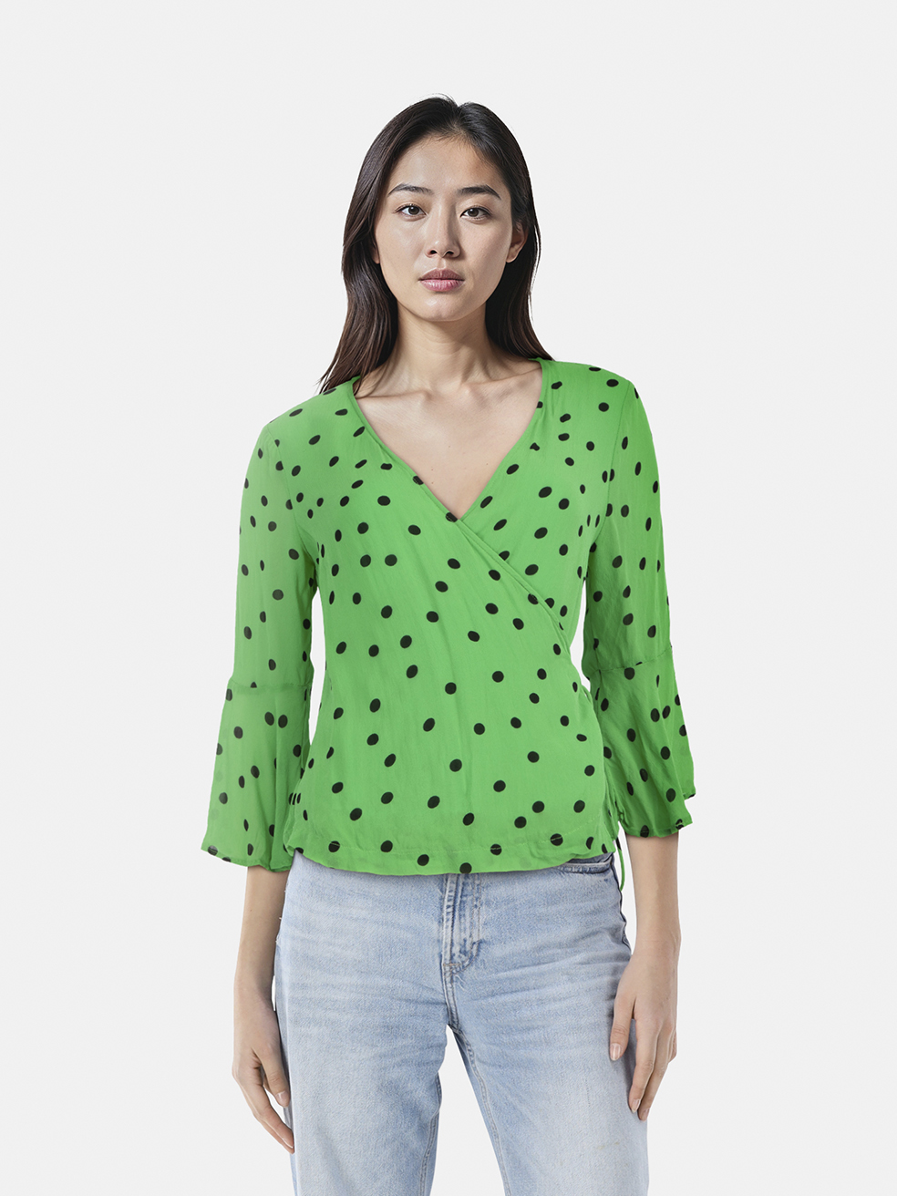 Ganni Green Polkadot Wrap Top