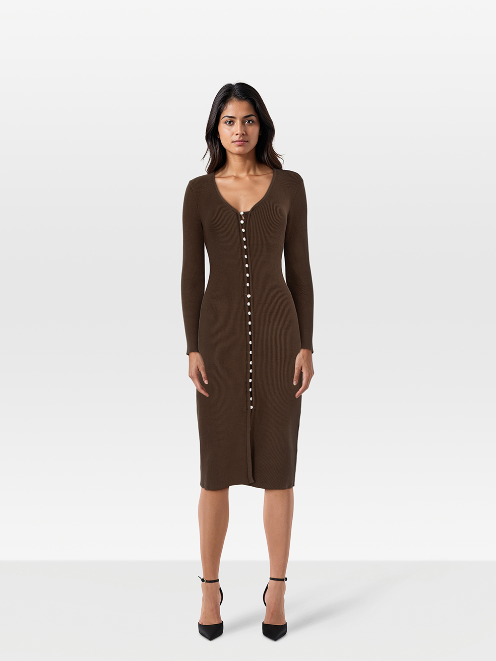 ba&sh Pre-Owned Brown Button Down Bodycon Dress