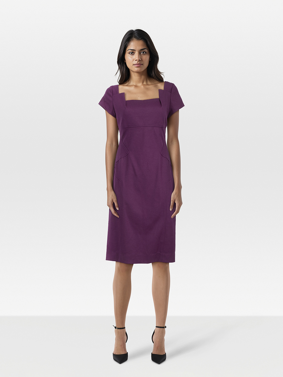 Diane Von Furstenberg Purple Wool Square Neck Dress
