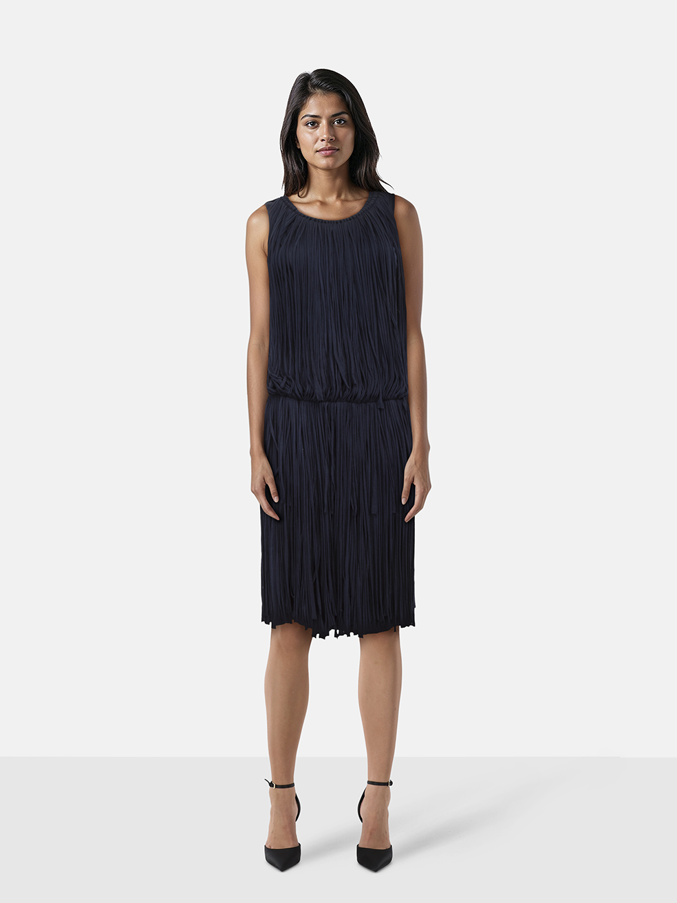 Lanvin Navy Sleeveless Fringe Dress
