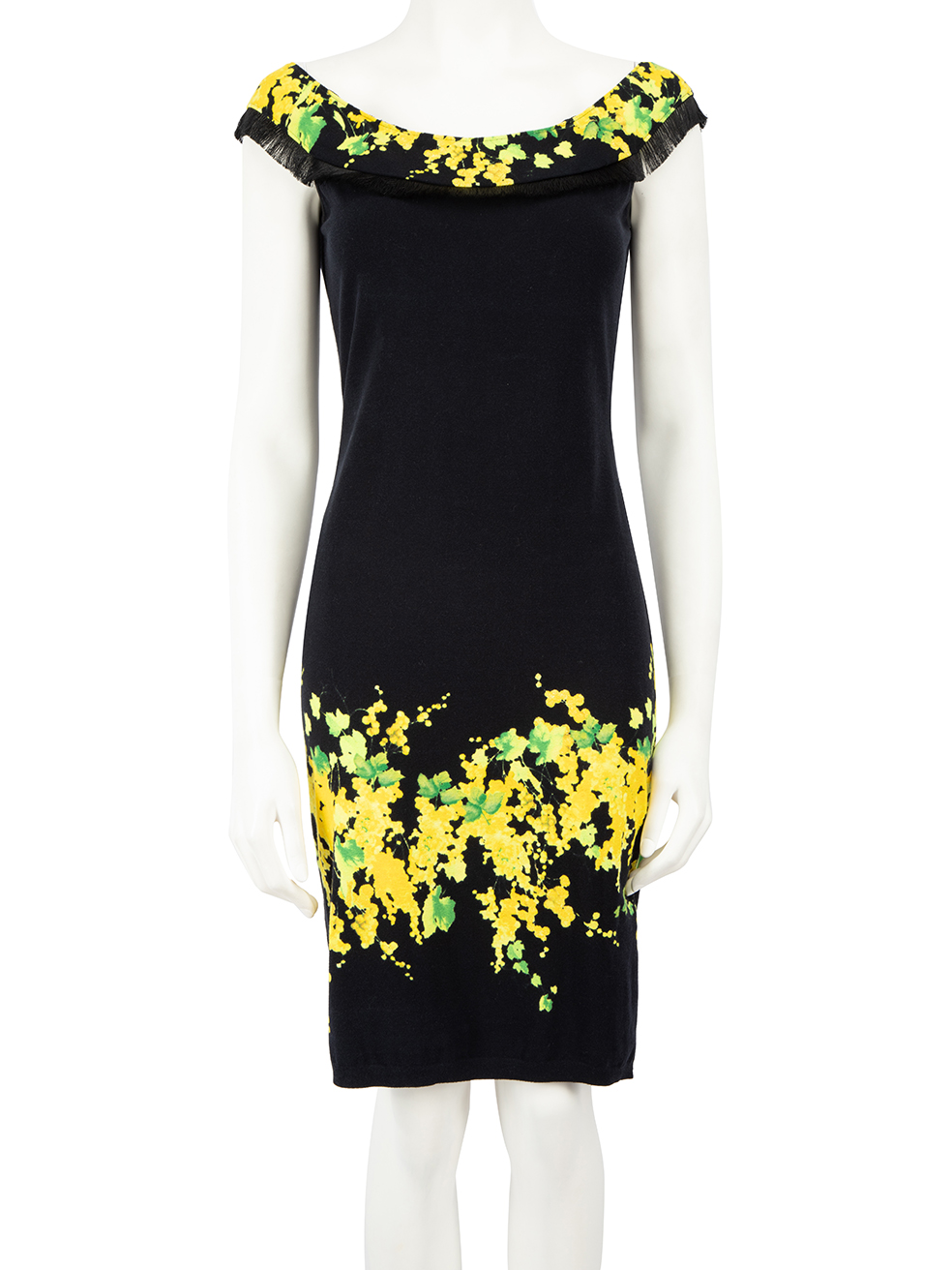 Blumarine Pre-Owned Black Floral Fringed Knee Length Dress