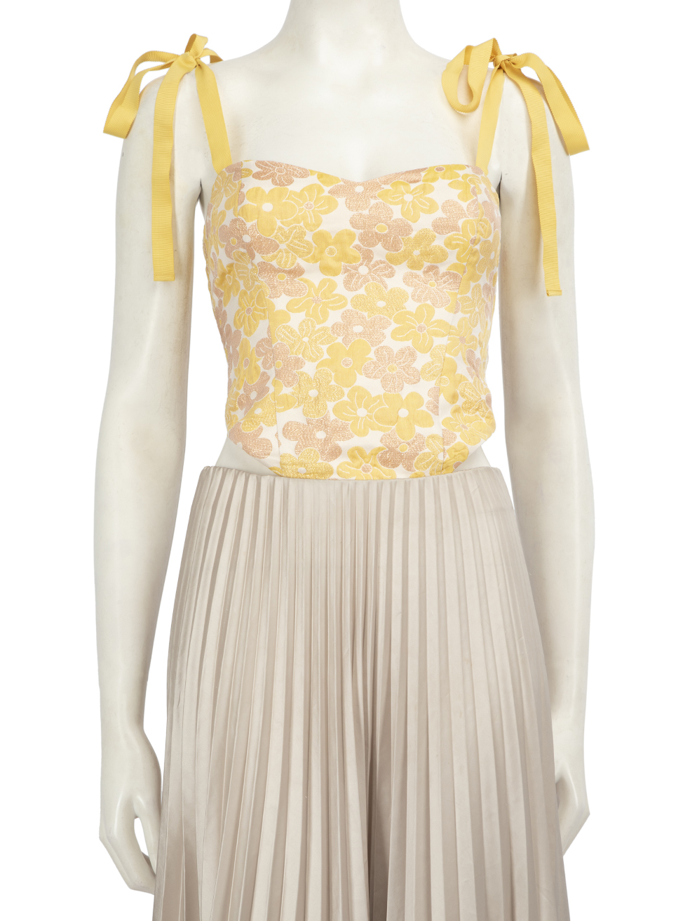 Reformation Yellow Floral Metallic Corset Top