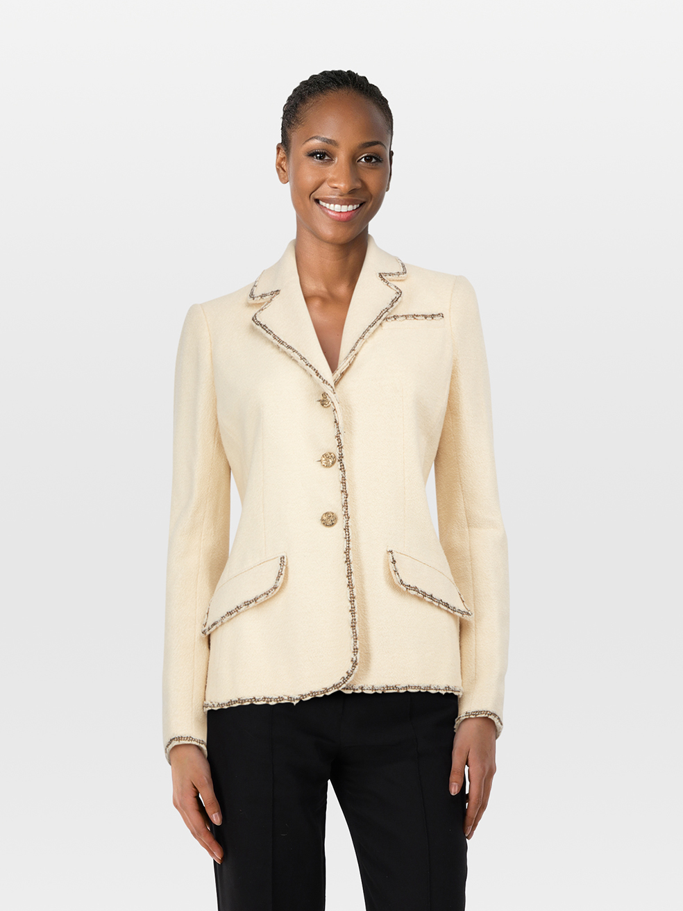 Chanel Pre-Owned Cream Wool Single Breasted Jacket